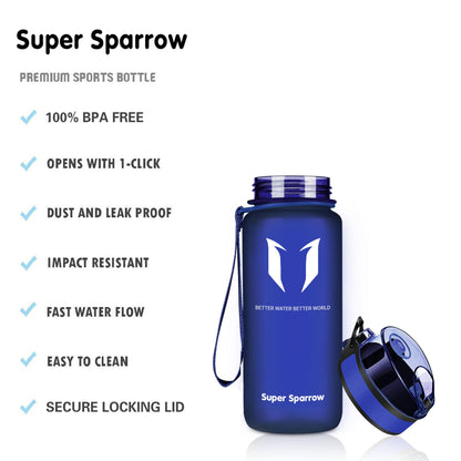 Super Sparrow Trinkflasche, Tritan Wasserflasche, 350 ml, 500 ml, 750 ml, 1000 ml, BPA-frei, Ideale Sportflasche für Sport, Radfahren, Fitness, Universität oder Outdoor, Leicht, Nachhaltig