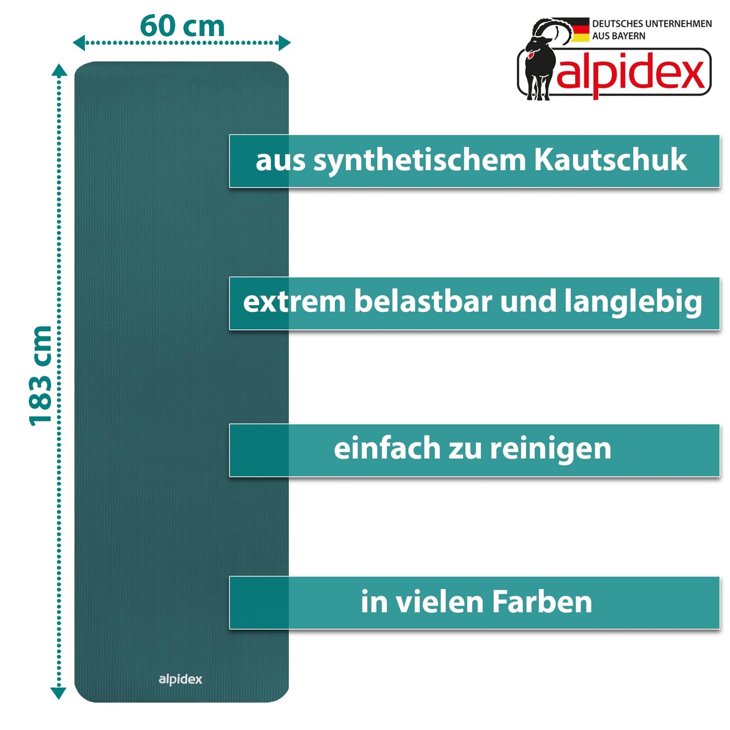 ALPIDEX Yogamatte 183 x 60 x 0,8 cm phthalatfreie Fitnessmatte mit Tragegurt, rutschfest, für Gymnastik, Pilates, Sport, Physiotherapie, HiiT, Yoga, Training und Schlafmatte, hautfreundlich