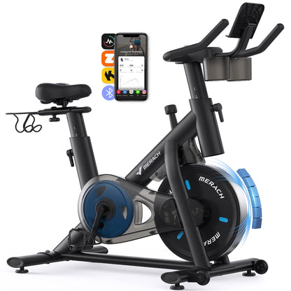 MERACH Heimtrainer mit verstellbarem Widerstand, leises Heimtrainingsfahrrad mit verbessertem LCD-Monitor, Tablet-Halter, Indoor-Cycling-Bike für Cardio-Training zu Hause, eigene App, bis zu 136 kg