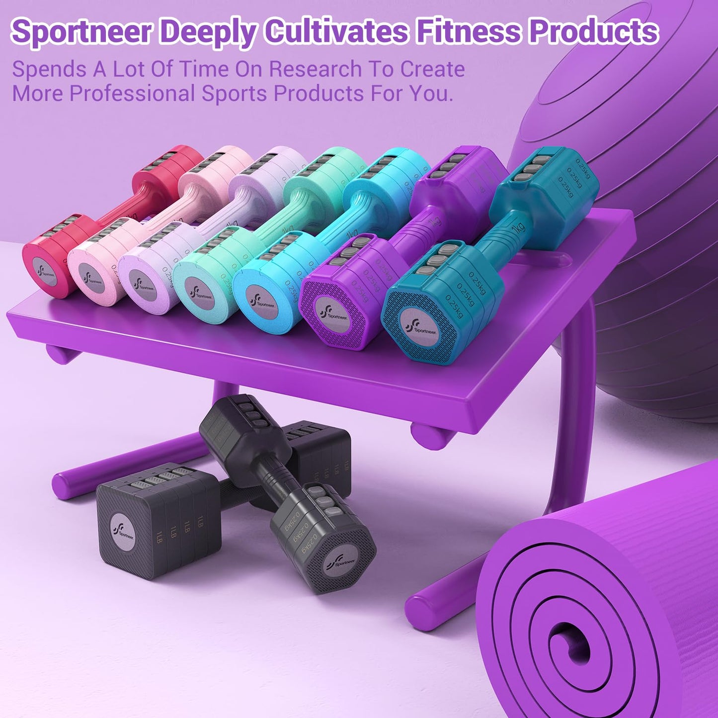 Sportneer Verstellbares Kurzhantel-Set - Kurzhanteln für Frauen, je 1-2,5 kg, 4-in-1 Kurzhantel-Set zu 2, Verstellbares Kurzhantel-Set für Heim-Fitnessstudio, Fitness, Krafttraining, Geschenk