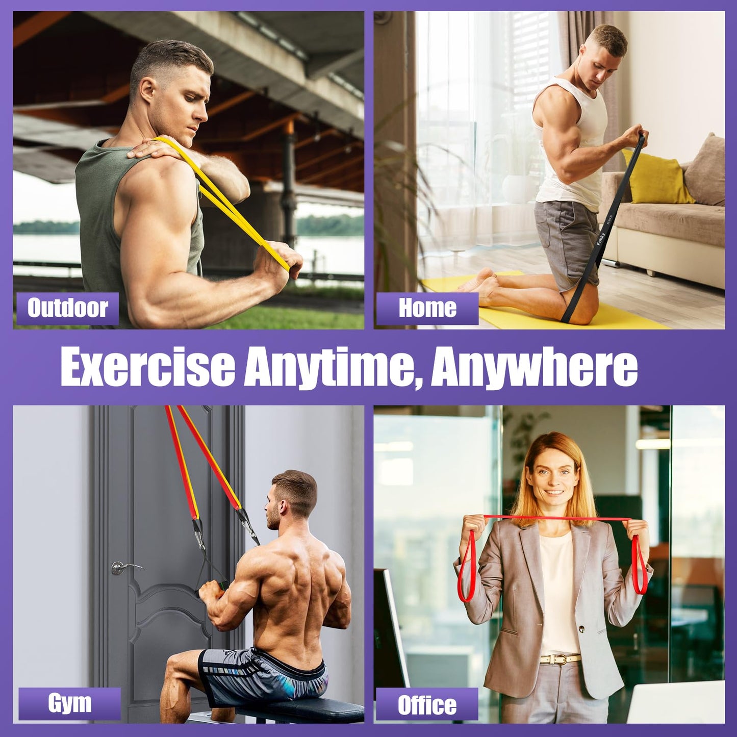 Fokky Fitnessbänder Resistance Bands Set mit 4 Stufen, Widerstandsbänder mit Türanker, Griffen, Schutzhülle, Tragetasche&Trainingsanleitung, Klimmzug Bänder für Stretching/Yoga/Klimmzüge/Krafttraining