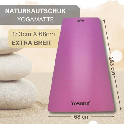 Yosana Yogamatte aus Naturkautschuk | Extrem rutschfest | Ultra-Grip-Oberfläche aus umweltfreundlichem PU | Extra breit 68 cm | Inklusive Tragegurt | Yogamatte 183 x 68 cm | 4 mm dünn