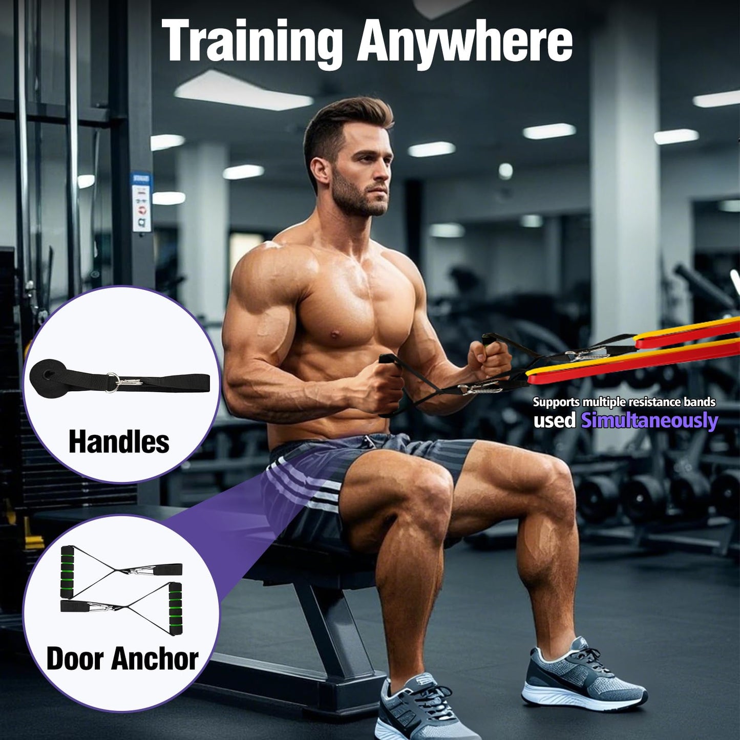 Fokky Fitnessbänder Resistance Bands Set mit 4 Stufen, Widerstandsbänder mit Türanker, Griffen, Schutzhülle, Tragetasche&Trainingsanleitung, Klimmzug Bänder für Stretching/Yoga/Klimmzüge/Krafttraining