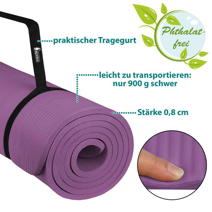 ALPIDEX Yogamatte 183 x 60 x 0,8 cm phthalatfreie Fitnessmatte mit Tragegurt, rutschfest, für Gymnastik, Pilates, Sport, Physiotherapie, HiiT, Yoga, Training und Schlafmatte, hautfreundlich