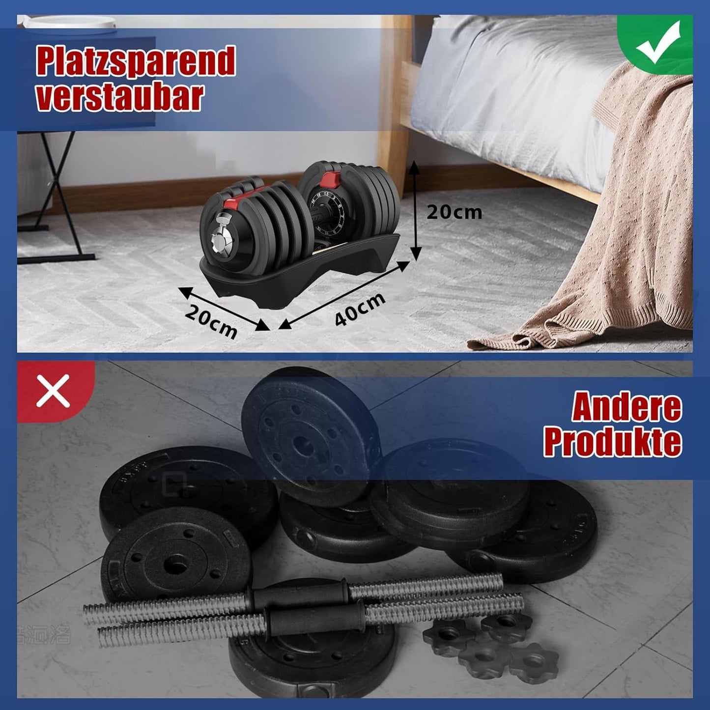 DH FitLife verstellbare Kurzhanteln 1,5 bis 18 kg mit 12 Gewichtsstufen, Kurzhantel-Set mit Gewichtsscheiben, verstellbare Kurzhanteln