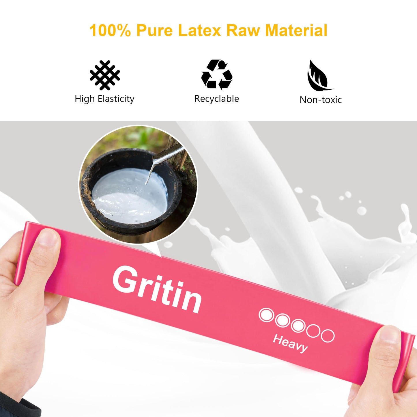 Gritin Fitness Bands [Set of 5] Resistance Bands with 5 Levels, 100% Latex Fitness Band Resistance with German Exercise Instructions and Carry Bag, Gymnastics Band for Muscle Building, Yoga