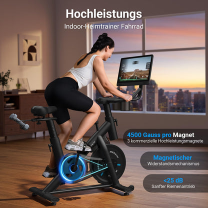 MERACH Heimtrainer mit verstellbarem Widerstand, leises Heimtrainingsfahrrad mit verbessertem LCD-Monitor, Tablet-Halter, Indoor-Cycling-Bike für Cardio-Training zu Hause, eigene App, bis zu 136 kg
