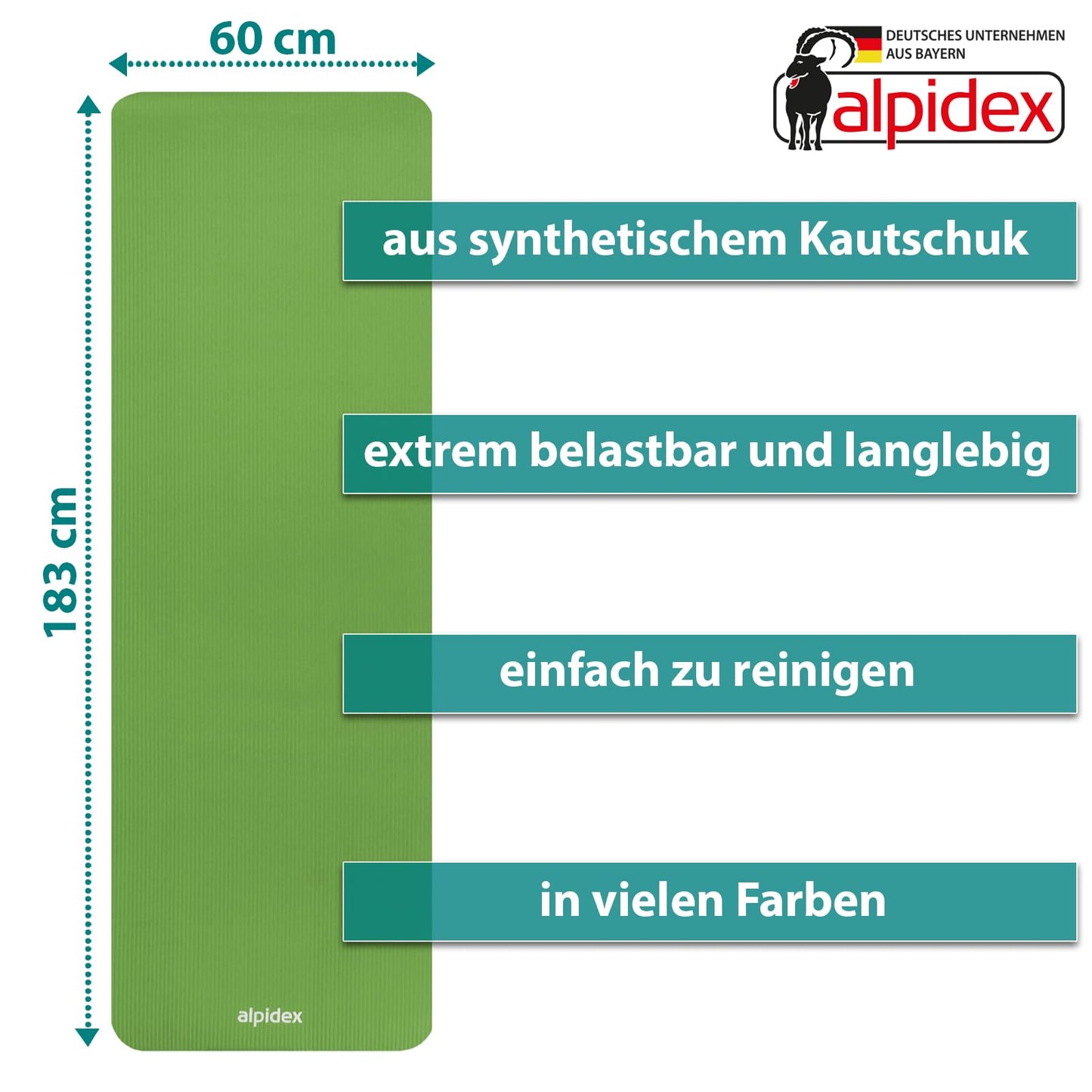 ALPIDEX Yogamatte 183 x 60 x 0,8 cm phthalatfreie Fitnessmatte mit Tragegurt, rutschfest, für Gymnastik, Pilates, Sport, Physiotherapie, HiiT, Yoga, Training und Schlafmatte, hautfreundlich