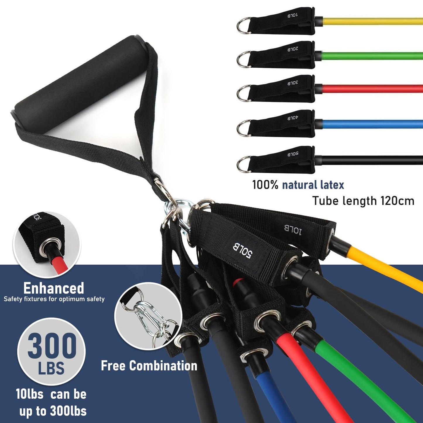 Fitnessbänder Widerstandsbänder mit 8 Stufen, 300 lbs Widerstandsbänder mit Türanker, 2 x Griffen, Trainingsanleitungen & Tragetasche & Knöchelriemen, Fitnessband zum Muskelaufbau, Yoga, Pilates, 1,2 m x 8er Set