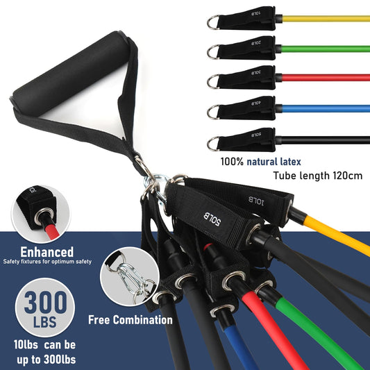 Fitnessbänder Widerstandsbänder mit 8 Stufen, 300 lbs Widerstandsbänder mit Türanker, 2 x Griffen, Trainingsanleitungen & Tragetasche & Knöchelriemen, Fitnessband zum Muskelaufbau, Yoga, Pilates, 1,2 m x 8er Set