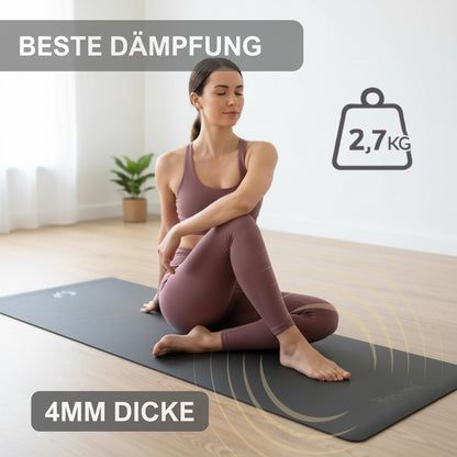 Yosana Yogamatte aus Naturkautschuk | Extrem rutschfest | Ultra-Grip-Oberfläche aus umweltfreundlichem PU | Extra breit 68 cm | Inklusive Tragegurt | Yogamatte 183 x 68 cm | 4 mm dünn