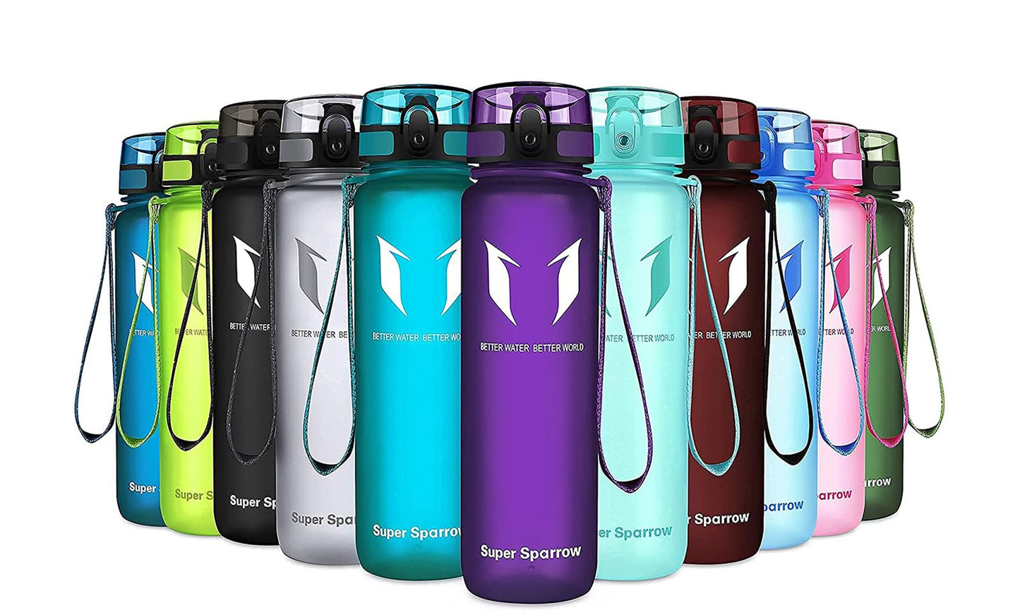 Super Sparrow Trinkflasche, Tritan Wasserflasche, 350 ml, 500 ml, 750 ml, 1000 ml, BPA-frei, Ideale Sportflasche für Sport, Radfahren, Fitness, Universität oder Outdoor, Leicht, Nachhaltig