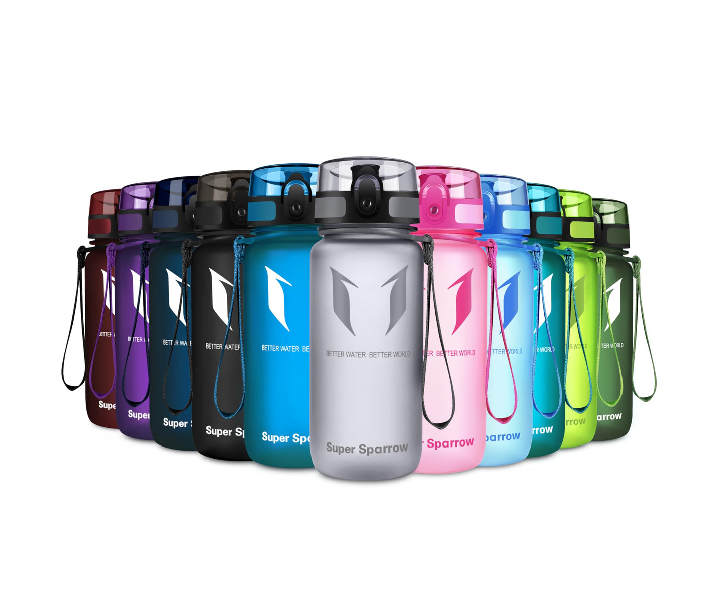 Super Sparrow Trinkflasche, Tritan Wasserflasche, 350 ml, 500 ml, 750 ml, 1000 ml, BPA-frei, Ideale Sportflasche für Sport, Radfahren, Fitness, Universität oder Outdoor, Leicht, Nachhaltig