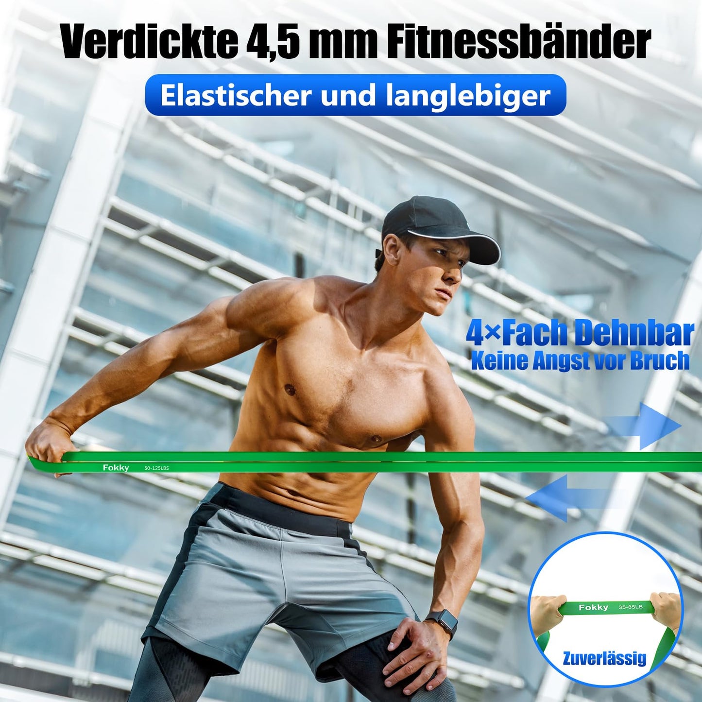 Fokky Fitnessbänder Resistance Bands Set mit 4 Stufen, Widerstandsbänder mit Türanker, Griffen, Schutzhülle, Tragetasche&Trainingsanleitung, Klimmzug Bänder für Stretching/Yoga/Klimmzüge/Krafttraining