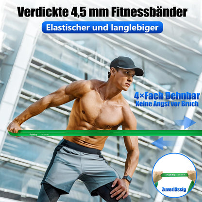 Fokky Fitnessbänder Resistance Bands Set mit 4 Stufen, Widerstandsbänder mit Türanker, Griffen, Schutzhülle, Tragetasche&Trainingsanleitung, Klimmzug Bänder für Stretching/Yoga/Klimmzüge/Krafttraining