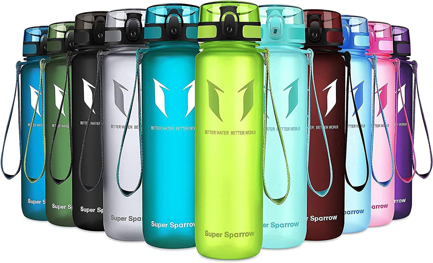 Super Sparrow Trinkflasche, Tritan Wasserflasche, 350 ml, 500 ml, 750 ml, 1000 ml, BPA-frei, Ideale Sportflasche für Sport, Radfahren, Fitness, Universität oder Outdoor, Leicht, Nachhaltig