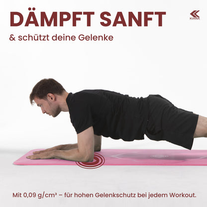 Yoga Matte aus Deutscher Entwicklung – Rutschfeste & gelenkschonende Yogamatte – 2 Komfort-Dicken (1,0 & 1,5 cm) – Weiche Sportmatte & Gymnastikmatte – Für Yoga, Pilates & Krafttraining