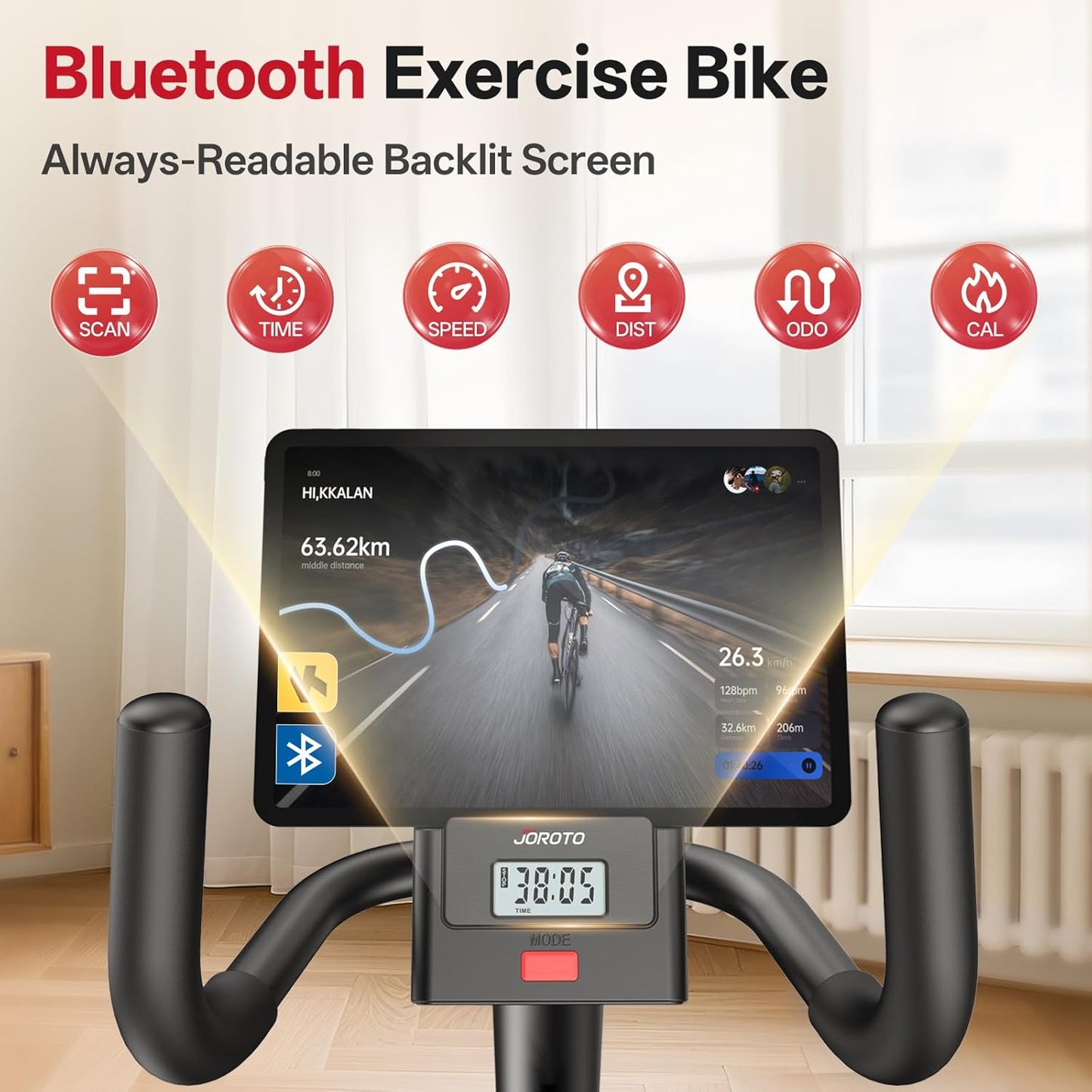 JOROTO JH30 Liegeergometer für Zuhause, Smart Bluetooth Magnetisches Liegefahrrad, Indoor Heimtrainer Ergometer bis 136KG Belastung, LCD Display, Verstellbarer Sitz für Cardio-Training