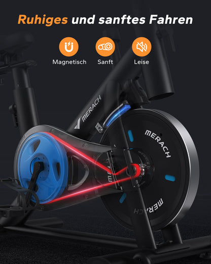 MERACH Heimtrainer mit verstellbarem Widerstand, leises Heimtrainingsfahrrad mit verbessertem LCD-Monitor, Tablet-Halter, Indoor-Cycling-Bike für Cardio-Training zu Hause, eigene App, bis zu 136 kg