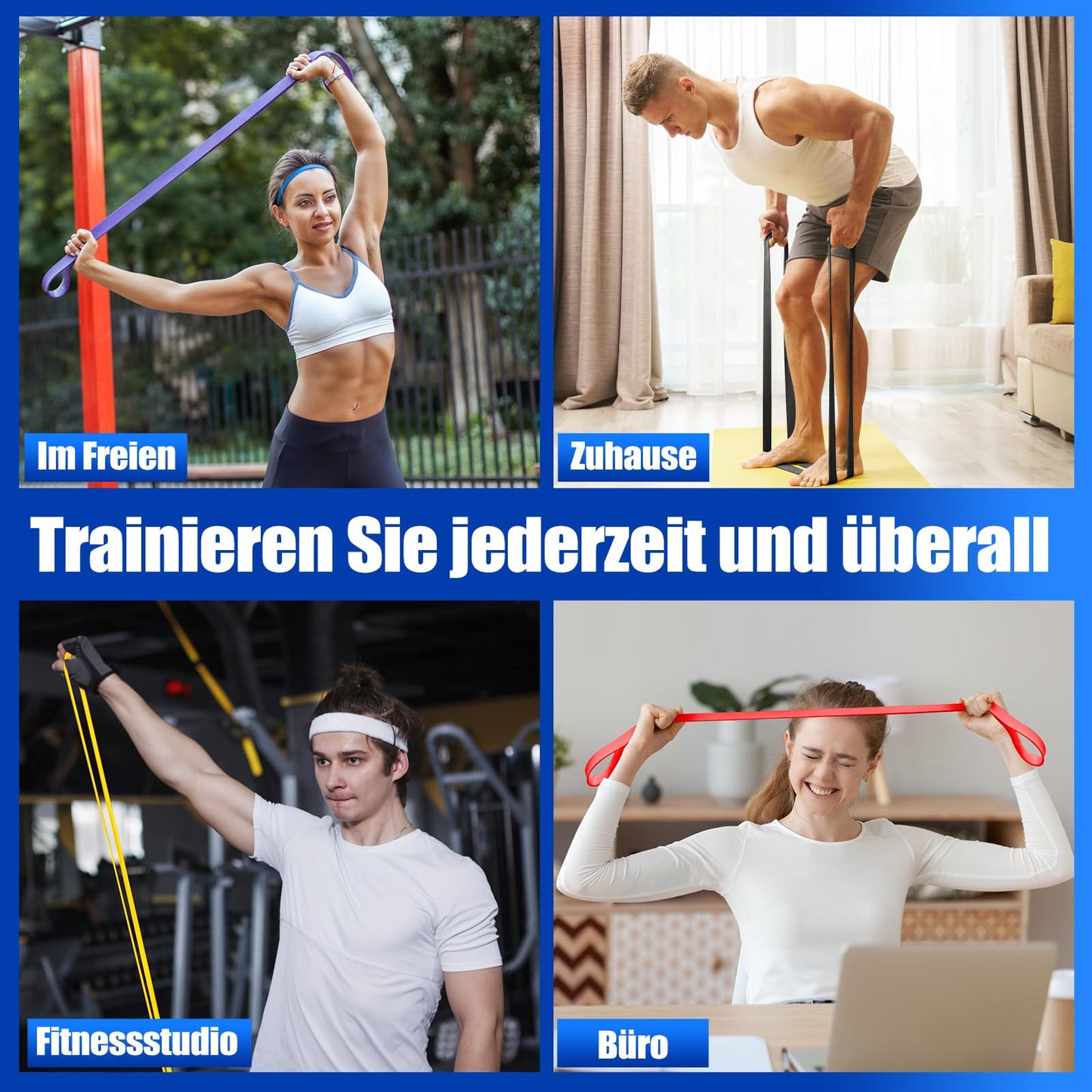 Fokky Fitnessbänder Resistance Bands Set mit 4 Stufen, Widerstandsbänder mit Türanker, Griffen, Schutzhülle, Tragetasche&Trainingsanleitung, Klimmzug Bänder für Stretching/Yoga/Klimmzüge/Krafttraining