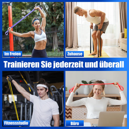 Fokky Fitnessbänder Resistance Bands Set mit 4 Stufen, Widerstandsbänder mit Türanker, Griffen, Schutzhülle, Tragetasche&Trainingsanleitung, Klimmzug Bänder für Stretching/Yoga/Klimmzüge/Krafttraining