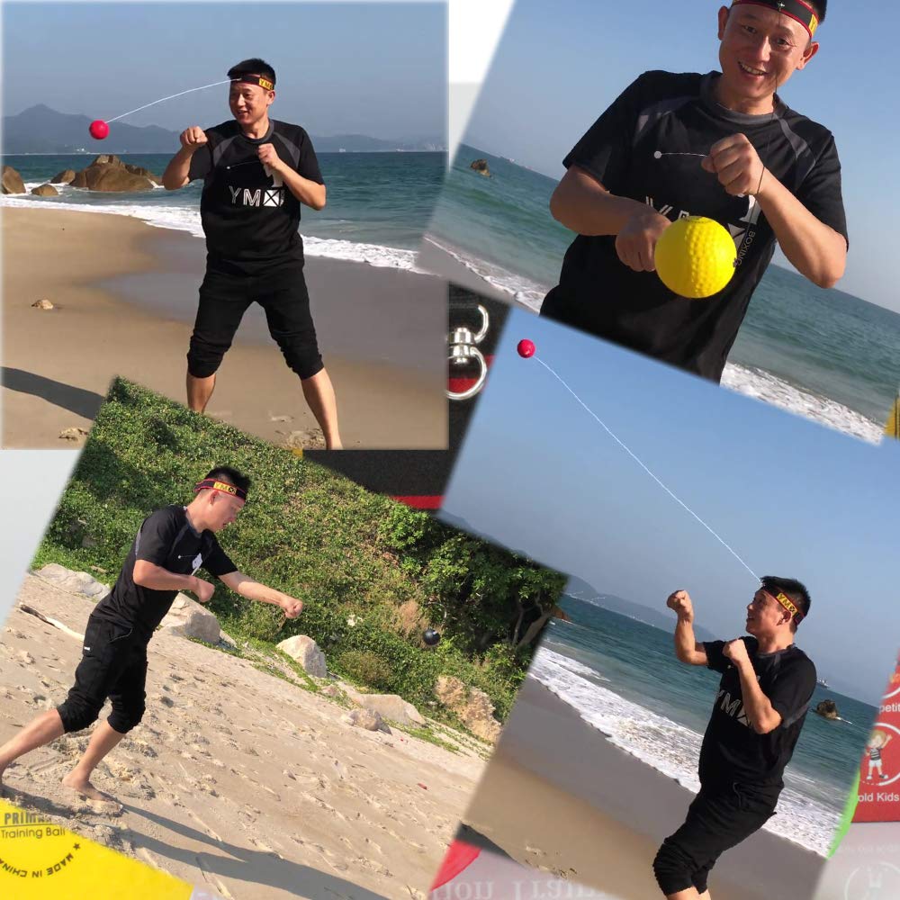 Reflexball - 4 Bälle + 2 Stirnbänder, ideal zum Training von Reflexen, Reaktionsfähigkeit und Hand-Auge-Koordination