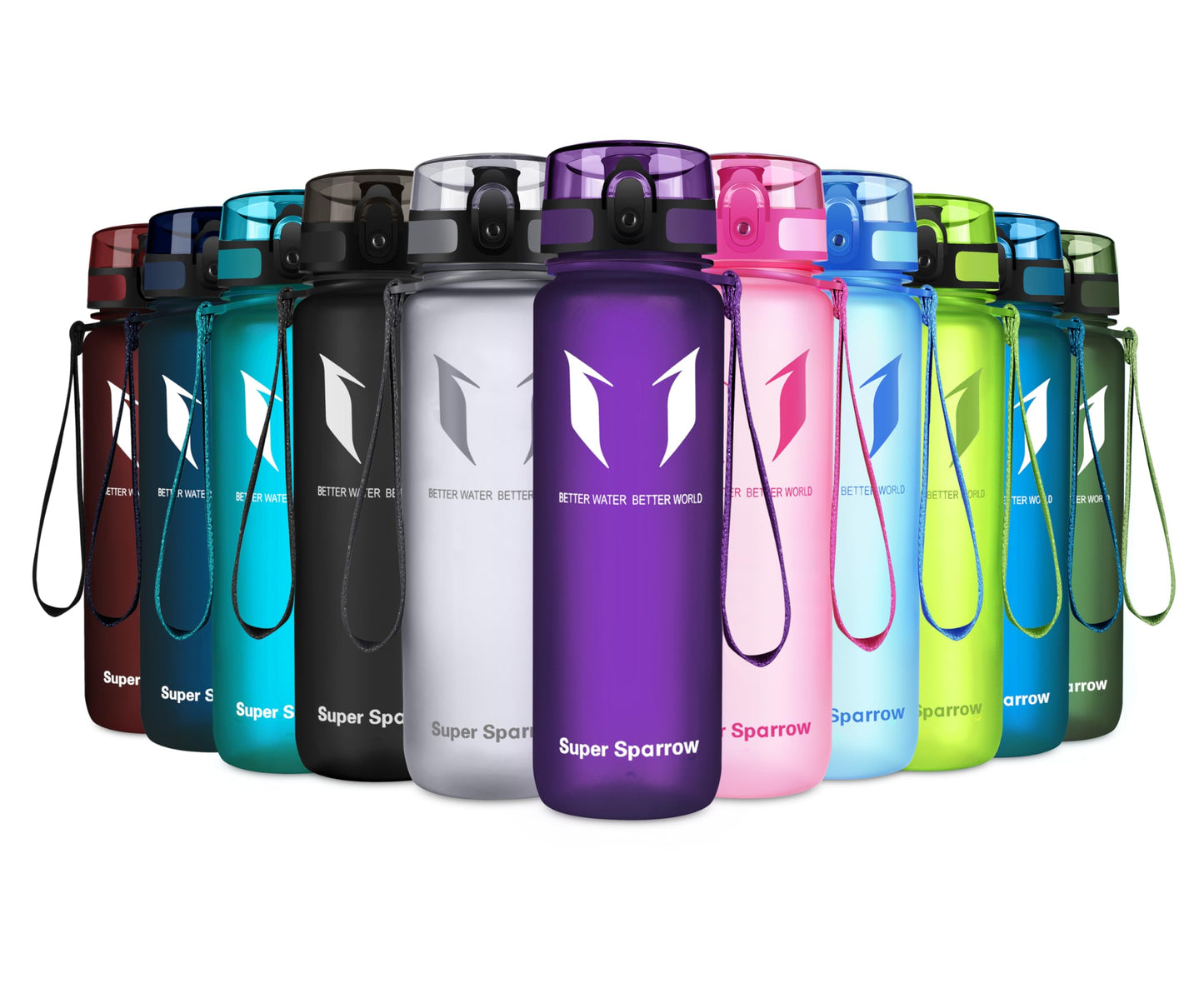 Super Sparrow Trinkflasche, Tritan Wasserflasche, 350 ml, 500 ml, 750 ml, 1000 ml, BPA-frei, Ideale Sportflasche für Sport, Radfahren, Fitness, Universität oder Outdoor, Leicht, Nachhaltig