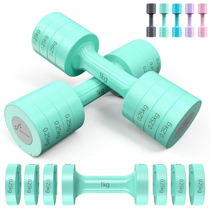Sportneer Verstellbares Kurzhantel-Set - Kurzhanteln für Frauen, je 1-2,5 kg, 4-in-1 Kurzhantel-Set zu 2, Verstellbares Kurzhantel-Set für Heim-Fitnessstudio, Fitness, Krafttraining, Geschenk