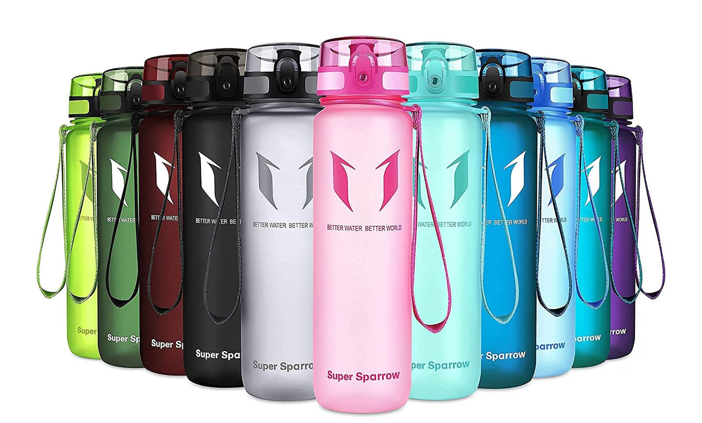 Super Sparrow Trinkflasche, Tritan Wasserflasche, 350 ml, 500 ml, 750 ml, 1000 ml, BPA-frei, Ideale Sportflasche für Sport, Radfahren, Fitness, Universität oder Outdoor, Leicht, Nachhaltig