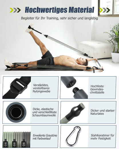 ALongSong Fitness-Bänder-Set mit 6 Widerstandsbändern 20-180 lbs oder 20-240 lbs & Pilates-Stange, Griffen, Türanker für Fitness, Widerstandstraining, Krafttraining, Fitnessgeräte für zu Hause