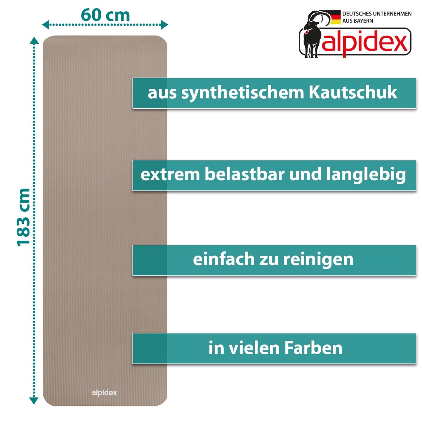 ALPIDEX Yogamatte 183 x 60 x 0,8 cm phthalatfreie Fitnessmatte mit Tragegurt, rutschfest, für Gymnastik, Pilates, Sport, Physiotherapie, HiiT, Yoga, Training und Schlafmatte, hautfreundlich