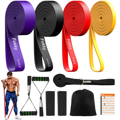 Fokky Fitnessbänder Resistance Bands Set mit 4 Stufen, Widerstandsbänder mit Türanker, Griffen, Schutzhülle, Tragetasche&Trainingsanleitung, Klimmzug Bänder für Stretching/Yoga/Klimmzüge/Krafttraining