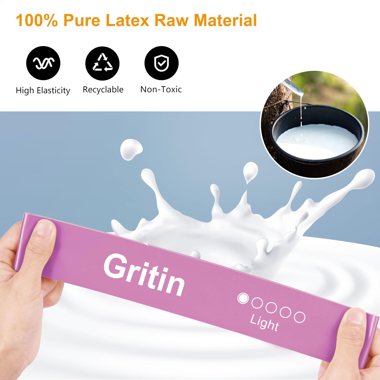 Gritin Fitness Bands [Set of 5] Resistance Bands with 5 Levels, 100% Latex Fitness Band Resistance with German Exercise Instructions and Carry Bag, Gymnastics Band for Muscle Building, Yoga