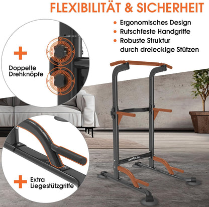 DH FitLife Power Tower Dip Station | Klimmzugstange Freistehend | Dip Barren Rückentrainer | Kraftstation Kraftturm | Fitness Station | Power Rack for Home Gym | Krafttraining für Zuhause