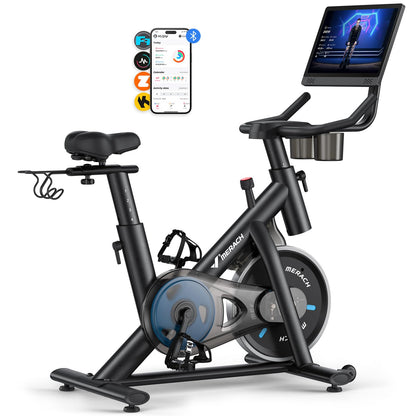 MERACH Heimtrainer mit verstellbarem Widerstand, leises Heimtrainingsfahrrad mit verbessertem LCD-Monitor, Tablet-Halter, Indoor-Cycling-Bike für Cardio-Training zu Hause, eigene App, bis zu 136 kg