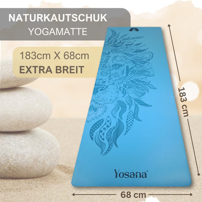 Yosana Yogamatte aus Naturkautschuk | Extrem rutschfest | Ultra-Grip-Oberfläche aus umweltfreundlichem PU | Extra breit 68 cm | Inklusive Tragegurt | Yogamatte 183 x 68 cm | 4 mm dünn