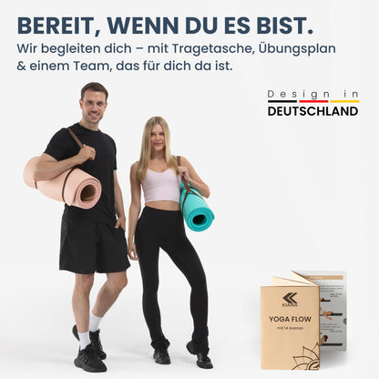 Yoga Matte aus Deutscher Entwicklung – Rutschfeste & gelenkschonende Yogamatte – 2 Komfort-Dicken (1,0 & 1,5 cm) – Weiche Sportmatte & Gymnastikmatte – Für Yoga, Pilates & Krafttraining