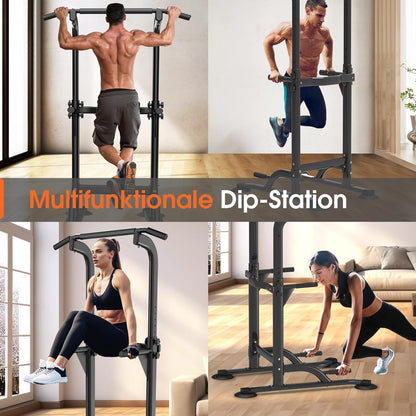 DH FitLife Power Tower Dip Station | Klimmzugstange Freistehend | Dip Barren Rückentrainer | Kraftstation Kraftturm | Fitness Station | Power Rack for Home Gym | Krafttraining für Zuhause