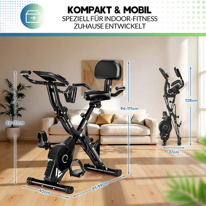 5-in-1 Heimtrainer Fahrrad, 2025 Neu Hometrainer Fahrrad mit 16 Stufen Magnetwiderstand, Klappbar Ergometer Heimtrainer mit 10dB extra Leise, Indoor Bike für Kardio-Training zu Hause, Bis 160KG