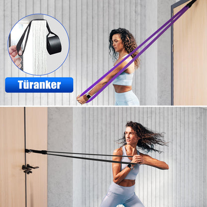 Fokky Fitnessbänder Resistance Bands Set mit 4 Stufen, Widerstandsbänder mit Türanker, Griffen, Schutzhülle, Tragetasche&Trainingsanleitung, Klimmzug Bänder für Stretching/Yoga/Klimmzüge/Krafttraining
