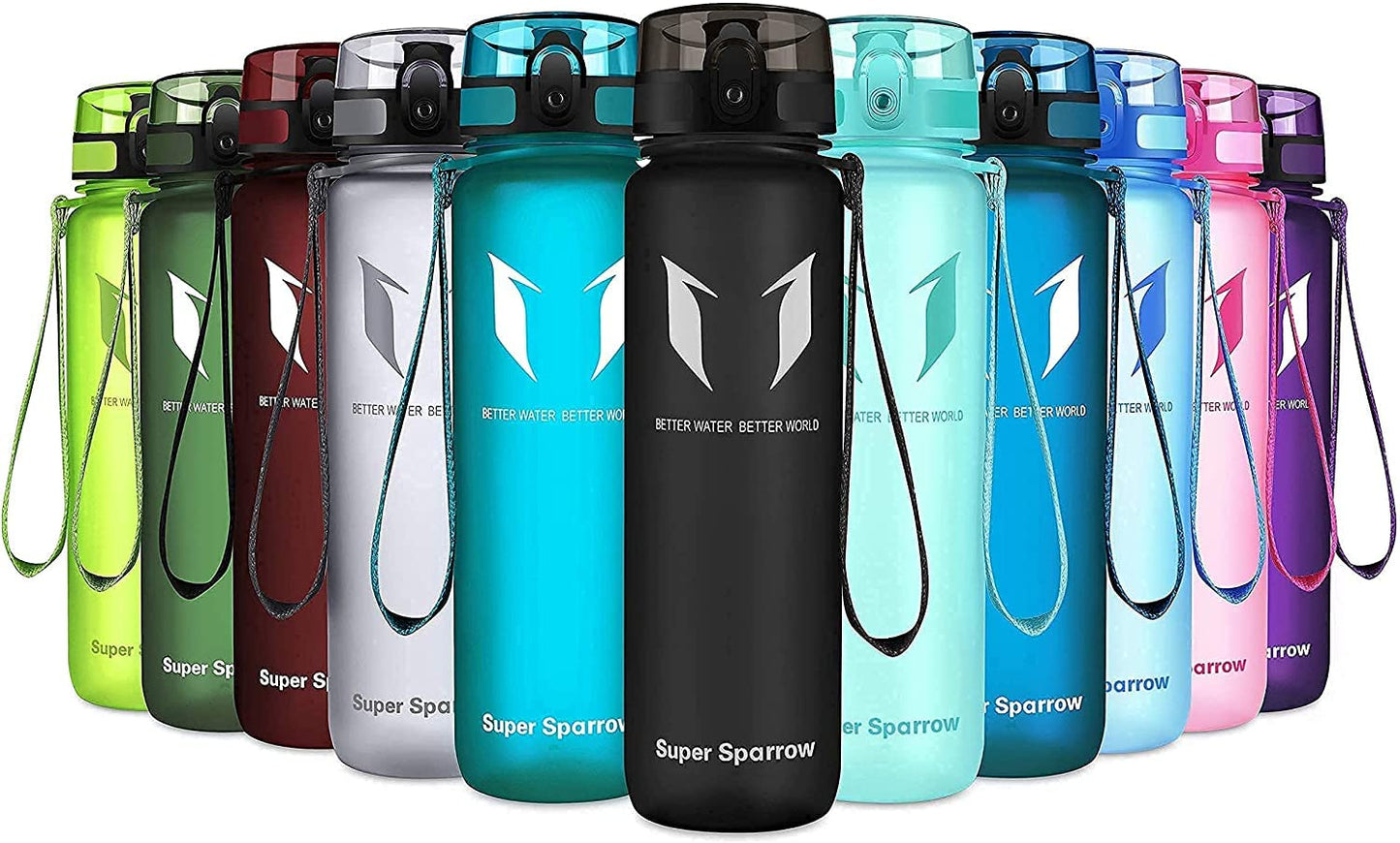 Super Sparrow Trinkflasche, Tritan Wasserflasche, 350 ml, 500 ml, 750 ml, 1000 ml, BPA-frei, Ideale Sportflasche für Sport, Radfahren, Fitness, Universität oder Outdoor, Leicht, Nachhaltig