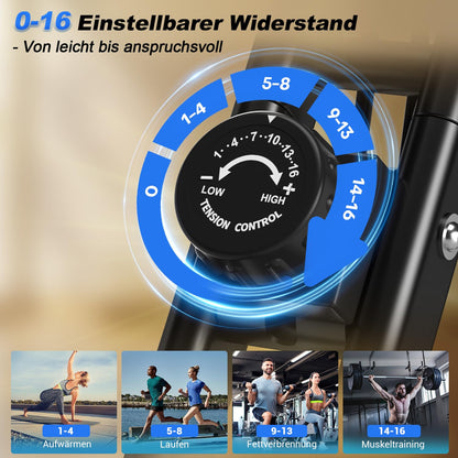 5-in-1 Heimtrainer Fahrrad, 2025 Neu Hometrainer Fahrrad mit 16 Stufen Magnetwiderstand, Klappbar Ergometer Heimtrainer mit 10dB extra Leise, Indoor Bike für Kardio-Training zu Hause, Bis 160KG