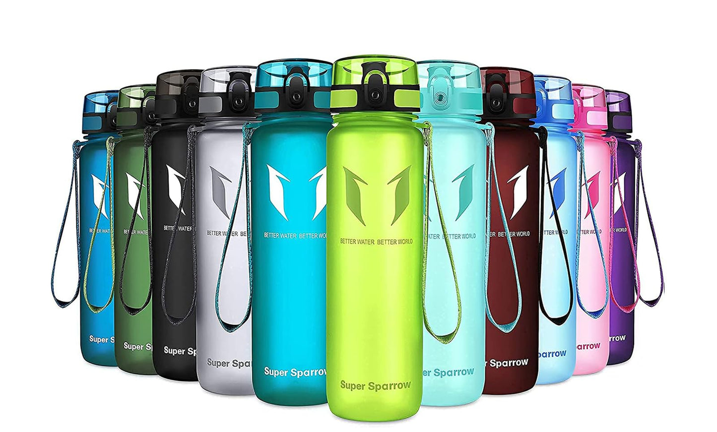 Super Sparrow Trinkflasche, Tritan Wasserflasche, 350 ml, 500 ml, 750 ml, 1000 ml, BPA-frei, Ideale Sportflasche für Sport, Radfahren, Fitness, Universität oder Outdoor, Leicht, Nachhaltig