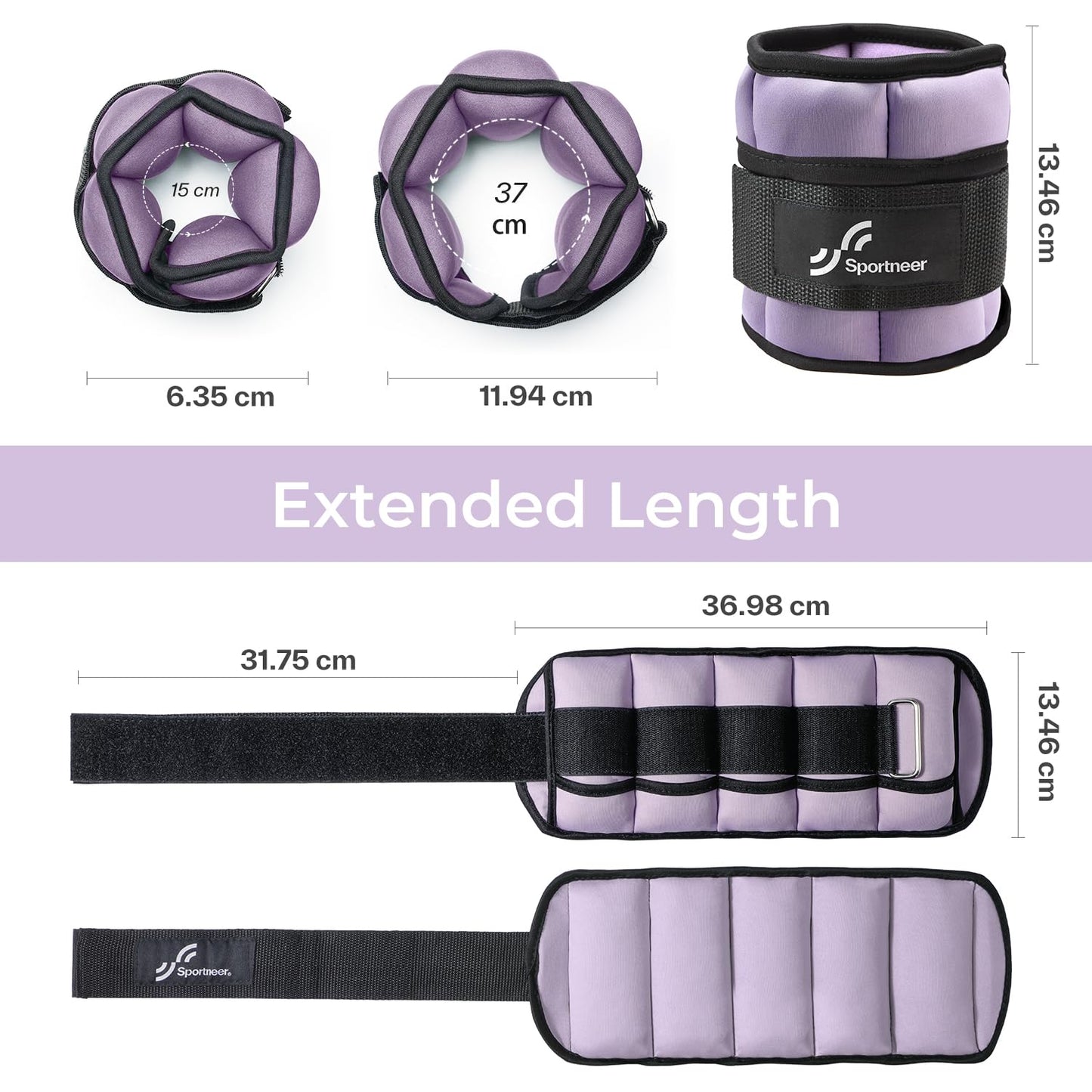 Sportneer 2er Pack Knöchelgewichte Verstellbares Knöchelgewichte-Set Handgelenkriemen 0,45 kg - 2,25 kg (pro Knöchel) / 0,9 kg - 4,5 kg (pro Paar)