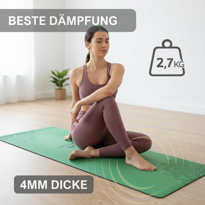 Yosana Yogamatte aus Naturkautschuk | Extrem rutschfest | Ultra-Grip-Oberfläche aus umweltfreundlichem PU | Extra breit 68 cm | Inklusive Tragegurt | Yogamatte 183 x 68 cm | 4 mm dünn