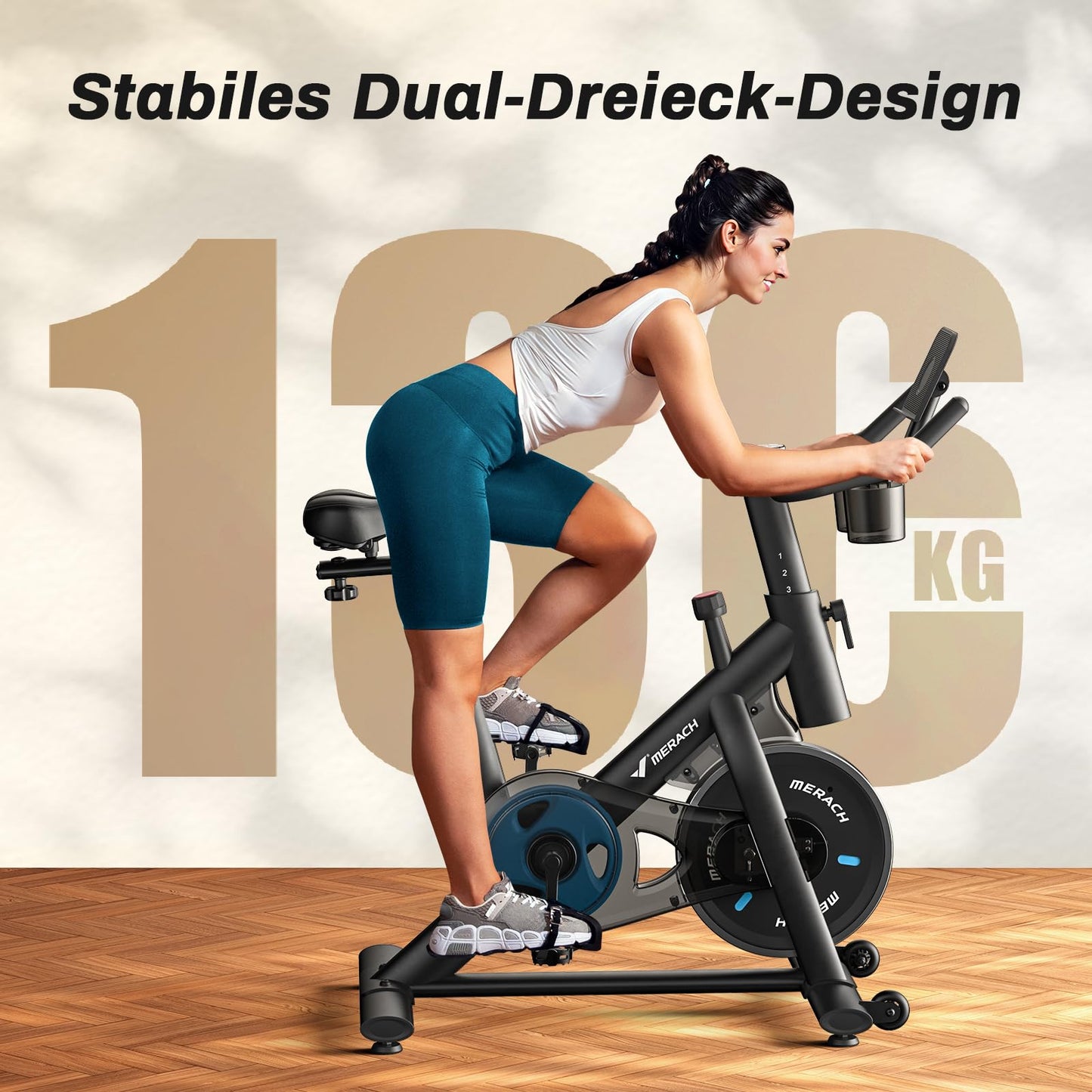 MERACH Heimtrainer mit verstellbarem Widerstand, leises Heimtrainingsfahrrad mit verbessertem LCD-Monitor, Tablet-Halter, Indoor-Cycling-Bike für Cardio-Training zu Hause, eigene App, bis zu 136 kg