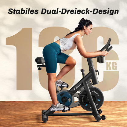MERACH Heimtrainer mit verstellbarem Widerstand, leises Heimtrainingsfahrrad mit verbessertem LCD-Monitor, Tablet-Halter, Indoor-Cycling-Bike für Cardio-Training zu Hause, eigene App, bis zu 136 kg