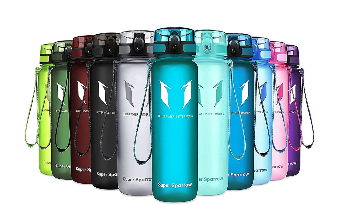 Super Sparrow Trinkflasche, Tritan Wasserflasche, 350 ml, 500 ml, 750 ml, 1000 ml, BPA-frei, Ideale Sportflasche für Sport, Radfahren, Fitness, Universität oder Outdoor, Leicht, Nachhaltig