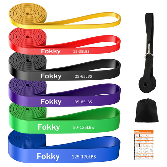 Fokky Fitnessbänder Resistance Bands Set mit 4 Stufen, Widerstandsbänder mit Türanker, Griffen, Schutzhülle, Tragetasche&Trainingsanleitung, Klimmzug Bänder für Stretching/Yoga/Klimmzüge/Krafttraining