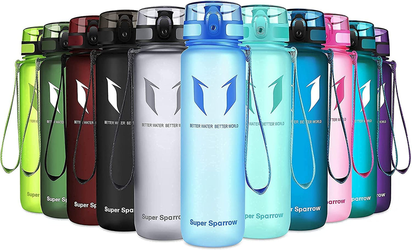 Super Sparrow Trinkflasche, Tritan Wasserflasche, 350 ml, 500 ml, 750 ml, 1000 ml, BPA-frei, Ideale Sportflasche für Sport, Radfahren, Fitness, Universität oder Outdoor, Leicht, Nachhaltig
